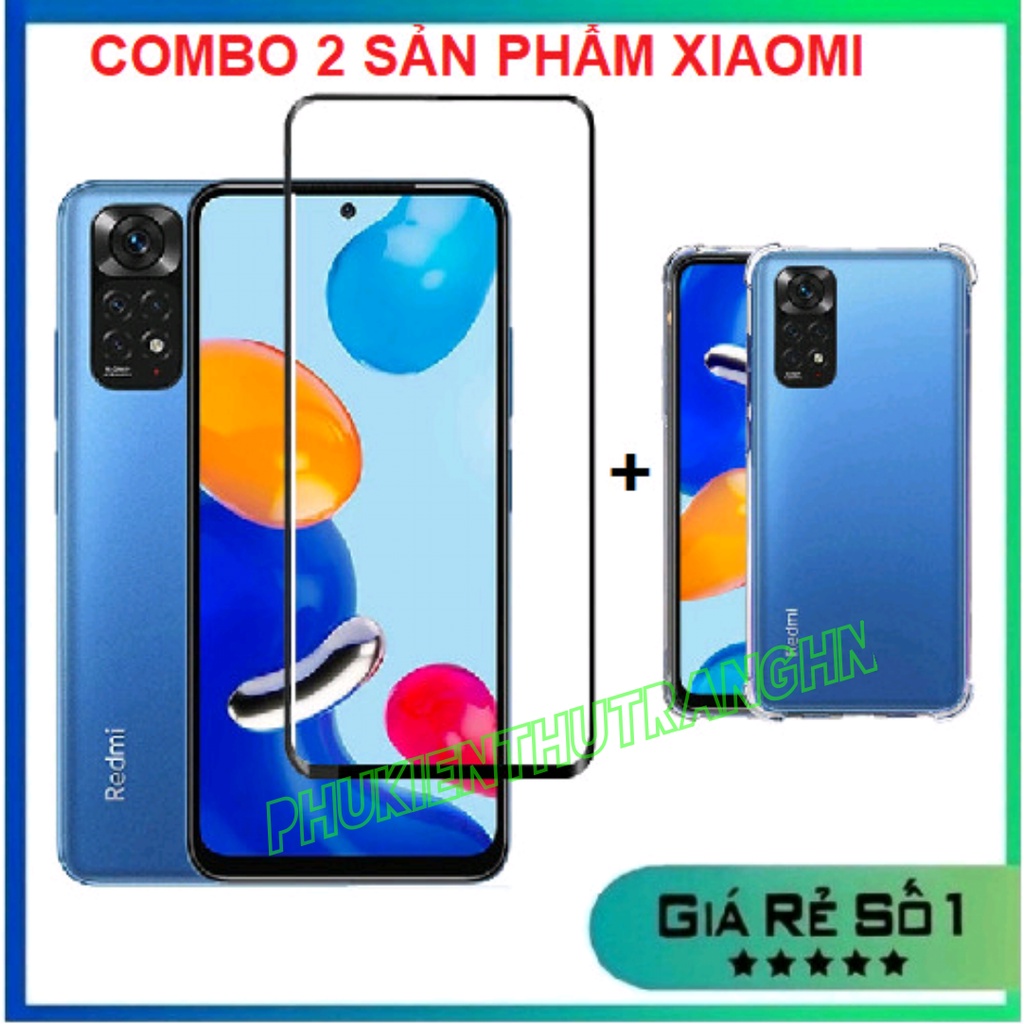 Combo Xiaomi Redmi Note 11 4G Note 11S Note 11 Pro Note 11E Pro kính cường lực full màn hình + Ốp dẻo trong chống sốc