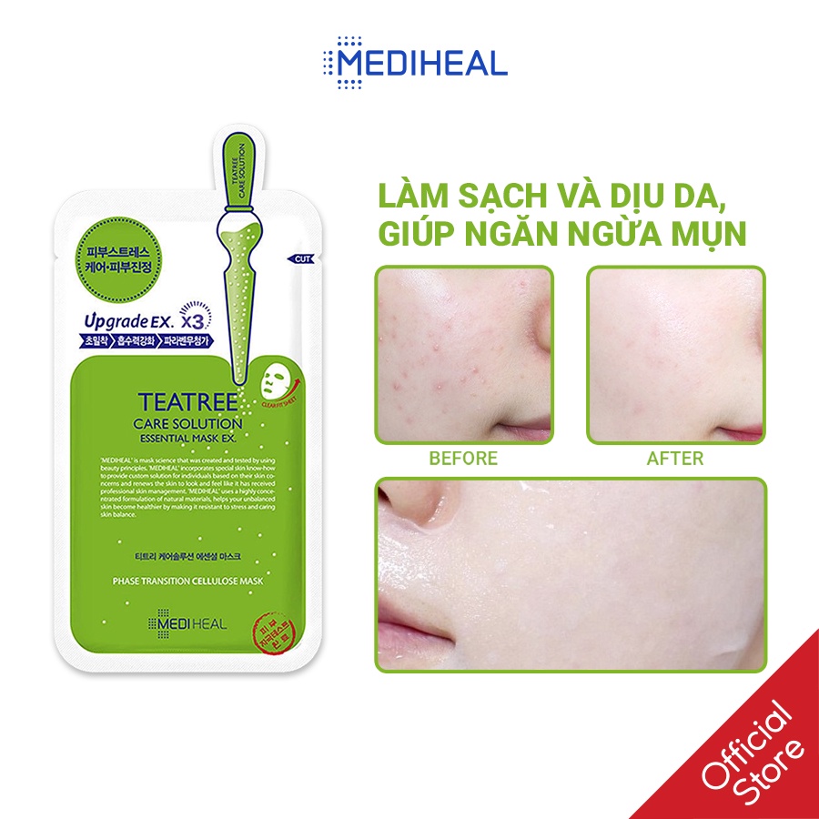 Mặt Nạ Tinh Chất Tràm Trà Ngăn Ngừa Mụn Mediheal Tea tree Care Solution Essential Mask Ex 24ml [K1]