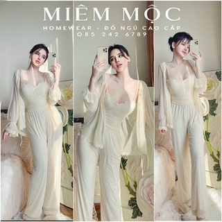 Sét choàng ngủ 3 món tiểu thư, đồ ngủ cao cấp mienmoc, chất vải mềm siêu dễ thương cho nữ từ 40-56kg.