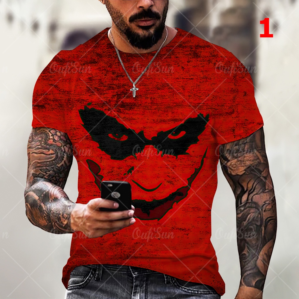 Áo Thun Tay Ngắn Cổ Tròn In Hình Biểu Tượng Cảm Xúc 3D Vui Nhộn Màu Đỏ Thời Trang Cho Nam XXS ~ 6XL