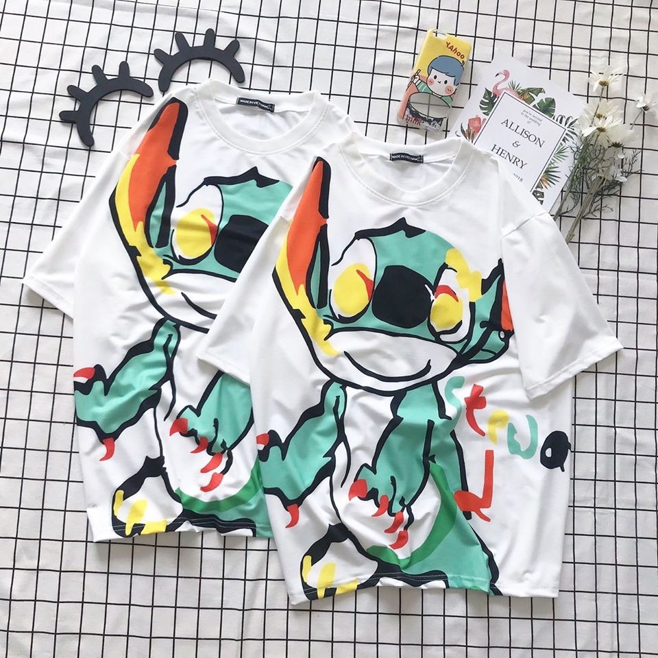 Áo Thun Tay Lỡ In Hình Stitch 3D Dáng Rộng Oversize Ulzzang Unisex - MM