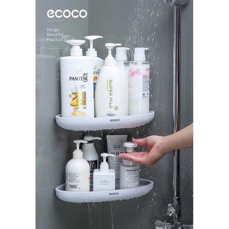 Kệ góc nhựa dán tường ecoco, giá để đồ nhà tắm nhà bếp không cần khoan vít