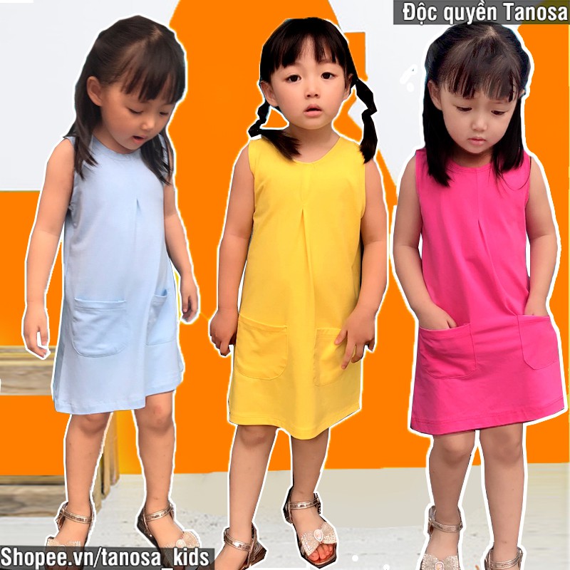 Váy Đầm chữ A túi năng động cho bé gái mặc hè Size 1-5 tuổi Tanosa Kids