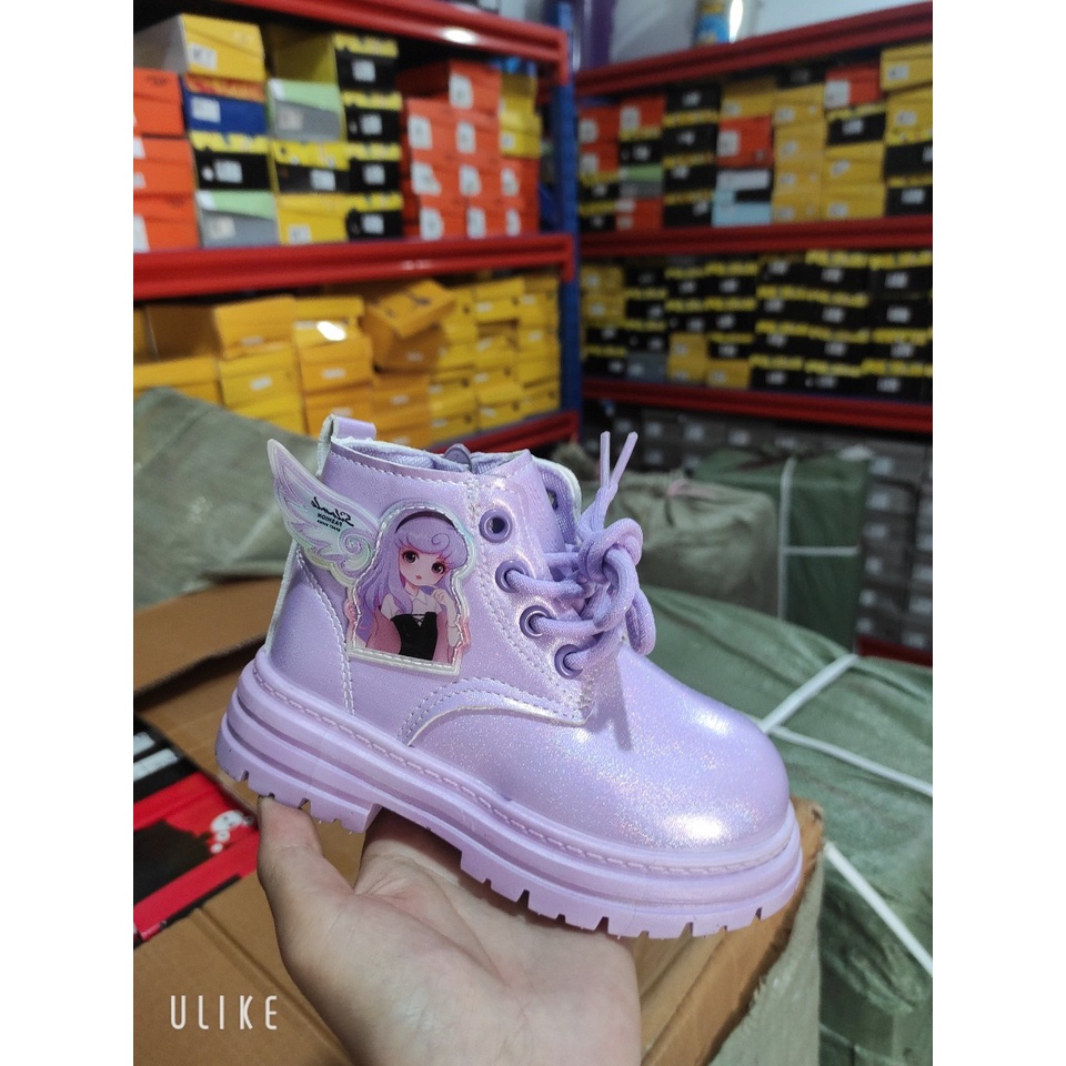 Bốt Bé Gái, Boots Bé Gái Cổ Cao Da Siêu Mềm,Giày Bốt Bé Gái Hình Công Chúa Nhũ Lóng Lánh Siêu Xinh Cho Bé Từ 1-6Tuổi