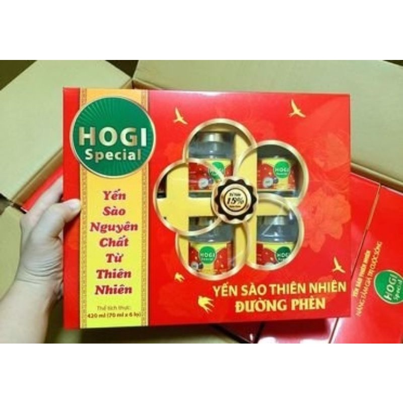 Yến sào nguyên chất từ thiên nhiên, yến sào thiên nhiên đường phèn HOGI, hộp 6 lọ x 70ml