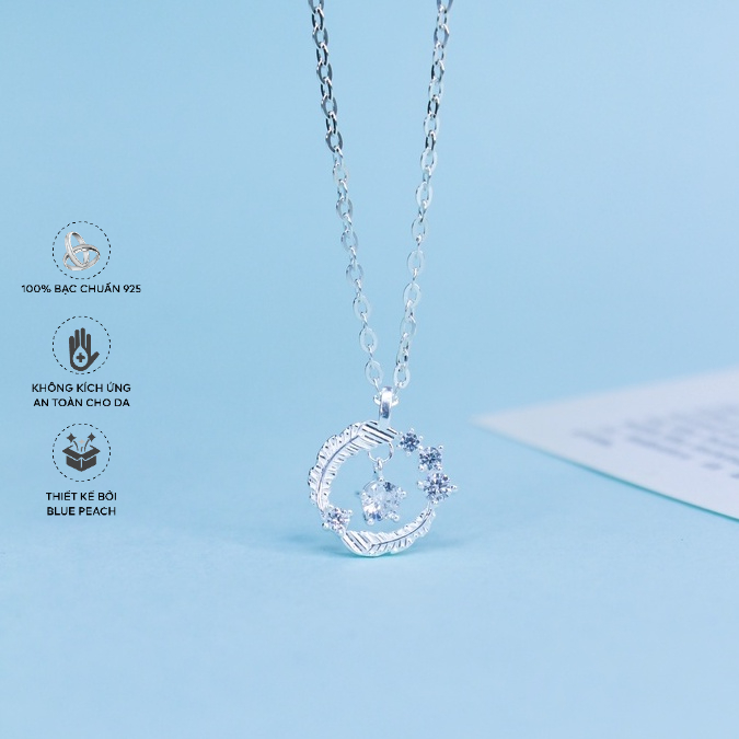 Dây Chuyền Bạc Blue Peach Vòng Lá Đá Xanh VN DC696