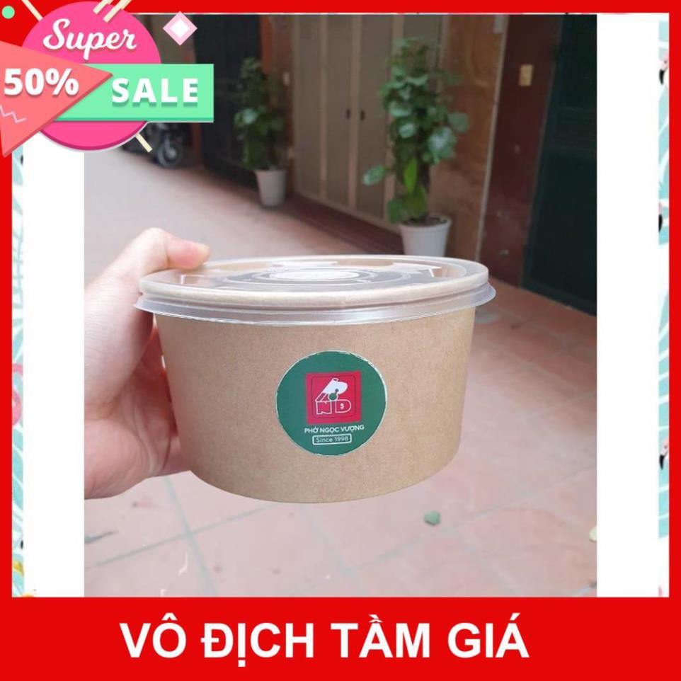 Tô giấy kraft 750ml -nắp PP đựng bún, phở Chất lượng Số 1 (SET 20 tô)