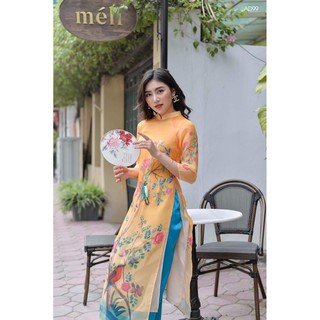 Áo dài Organza màu vàng, hoa (có video)