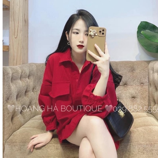 áo sơ mi nữ form rộng bo tay 1 nắp túi vạt đuôi tôm ( Ảnh thật trải sàn)