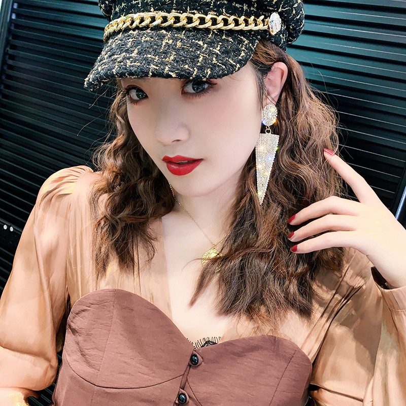 Bông Tai Mạ Bạc 925 Hình Tam Giác Đính Đá Phong Cách Âu Mỹ