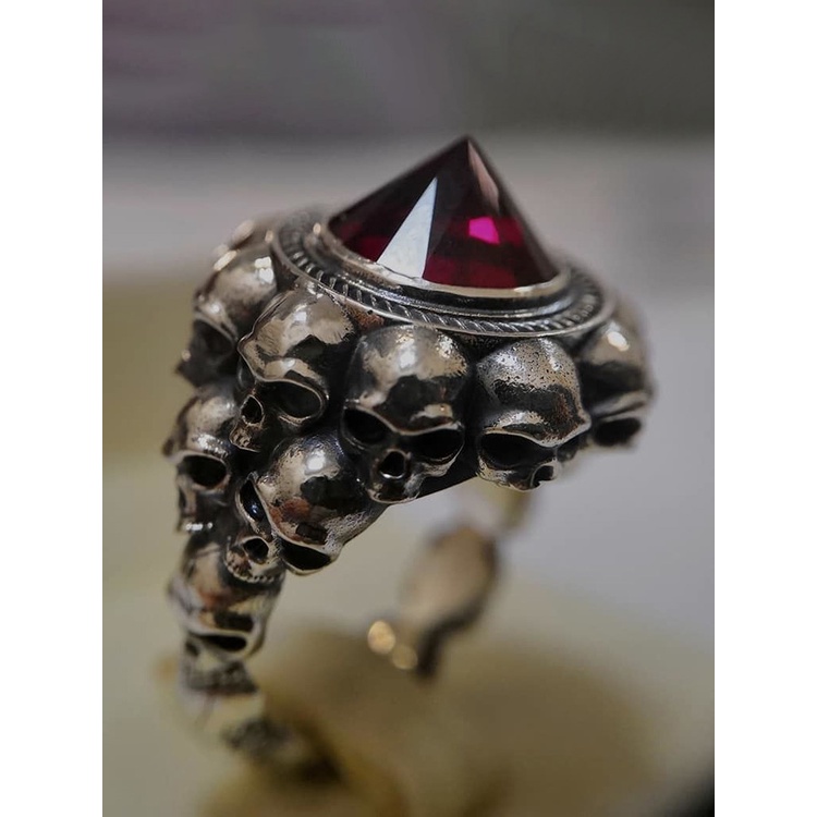 Nhẫn ZANZEA mạ bạc 925 hình đầu lâu đính đá thời trang