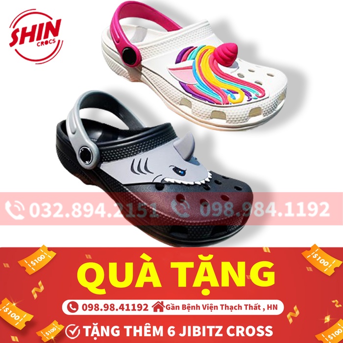 Dép cross cho bé💖FREESHIP💖dép cross cho bé họa tiết ngựa hồng PONR và CÁ MẬP  MAIHNSS2213 tặng thêm 6 jibitz cross