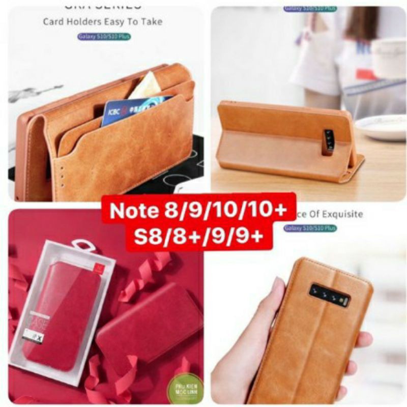 Bao da Xundd dạng ví cho Samsung S10, S10 Plus, S9, S9 Plus, S8, S8 Plus có ngăn để tiền thẻ da mềm chính hãng