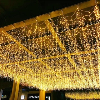 Đèn led rèm treo ngoài trời, dây led thả mành mưa trang trí sân vườn, quán cafe