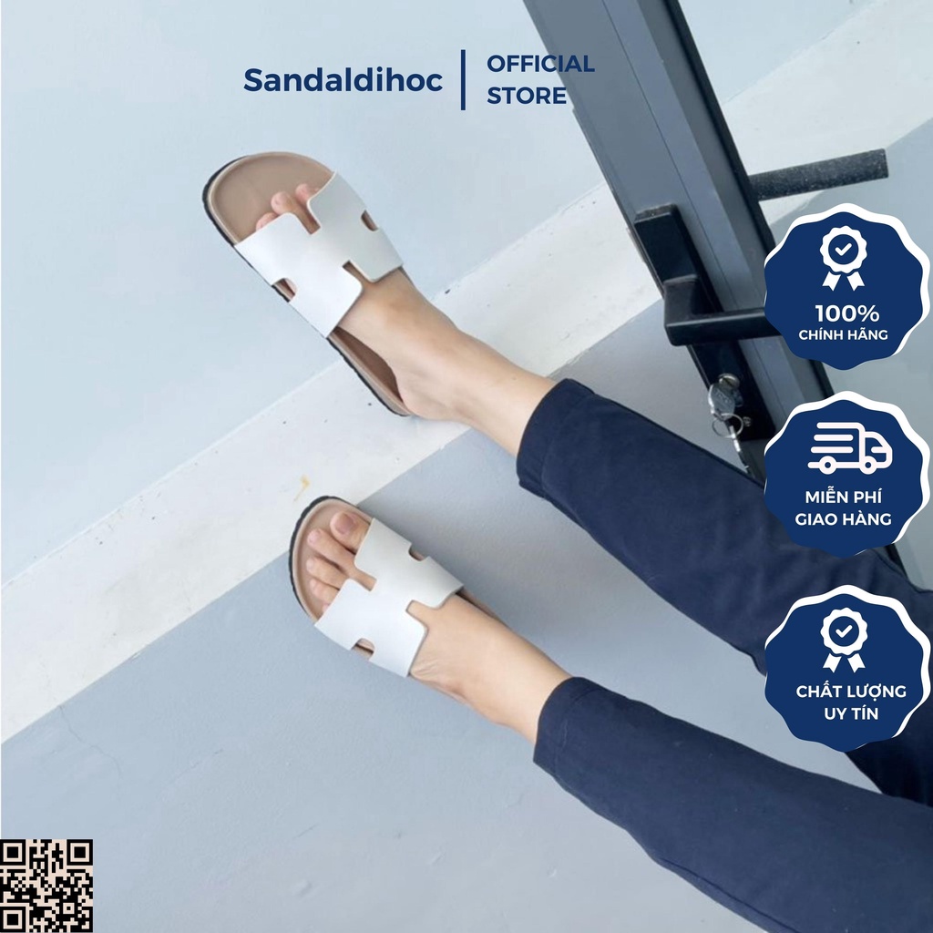 Dép Màu Trắng Quai Ngang Đế Bằng Chữ H Đế Trấu Nam Nữ Mã DETA14T