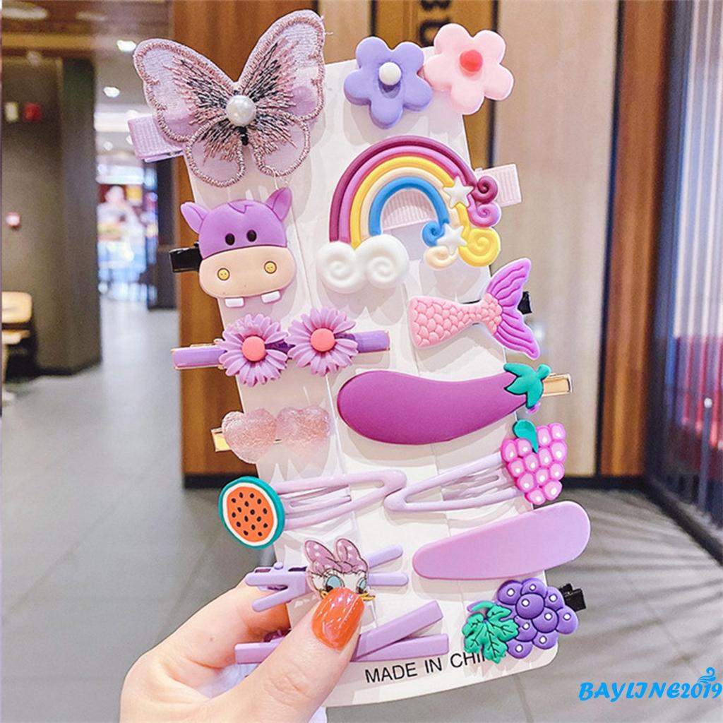 Set 14 Kẹp Tóc Hình Thú / Bông Hoa Dễ Thương Dành Cho Bé Gái