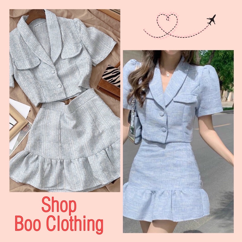SET DẠ ÁO CROPTOP CHÂN VÁY XANH MINT DÀY DẶN
