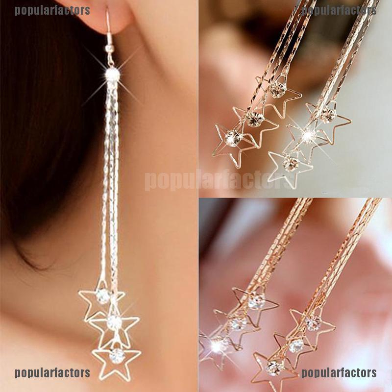 Khuyên Tai Dáng Dài Đính Đá Phối Tua Rua Thời Trang