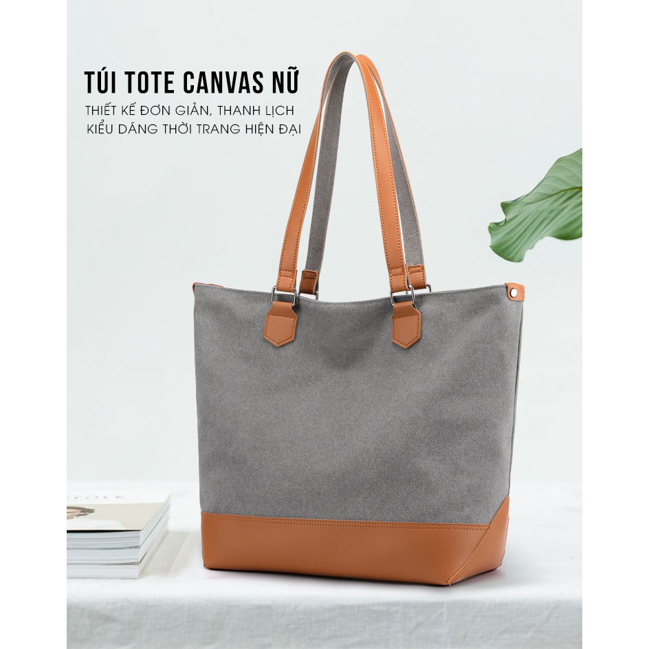 Túi xách tote vải canvas vintage nữ cao cấp, đế da sang trọng – KVKY 1593