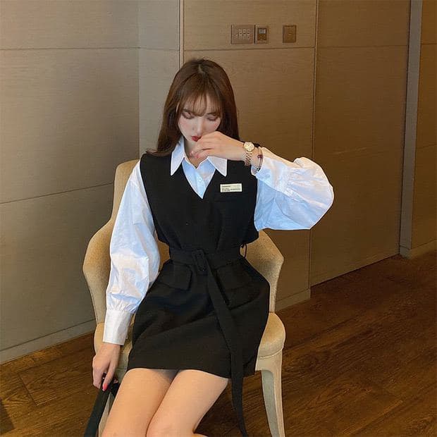 Set Áo Sơ Mi + Đầm Suông Kèm Belt