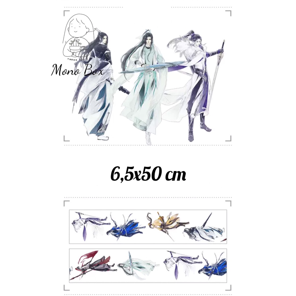 [Chiết] Washi tape 6,5x50cm, băng keo dán trang trí họa tiết nhân vật nam cổ trang làm tranh washi Mono_box