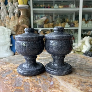 Cặp ly nước thờ đá cẩm thạch đen non nước cao 9.5cm