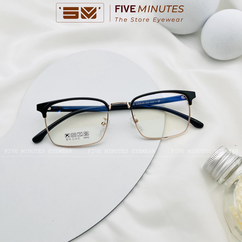 Gọng kính cận nam nữ, kính kim loại mảnh kết hợp nhựa dẻo nửa viền 2723 Fiveminutes Unisex Nam nữ