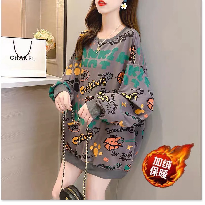 Áo Sweater chui đầu nữ họa tiết 3d fom rộng phong cách hàn phủ mông