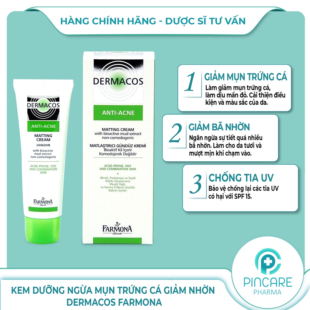 Kem dưỡng Farmona Dermacos Anti Acne Matting Cream 50ml giảm bóng nhờn ngừa mụn - Hàng chính hãng - Nhà thuốc PinCare