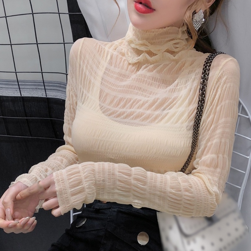 Áo Lưới Dài Tay Cổ Cao Gợi Cảm Cho Nữ