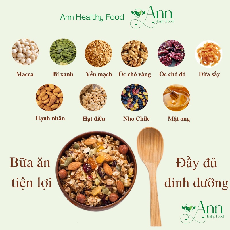 Granola ăn kiêng siêu hạt Ann Healthy Food, Ngũ cốc dinh dưỡng hỗ trợ giảm cân,Hạt dinh dưỡng mix 9 loại hạt ít yến mạch