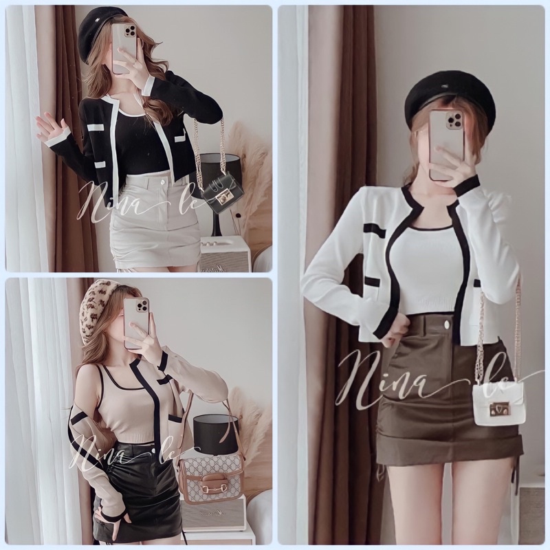 Set Áo Len Quảng Châu 2 Chi Tiết Gồm Áo Ba Lỗ Len Và Áo Khoác Len,