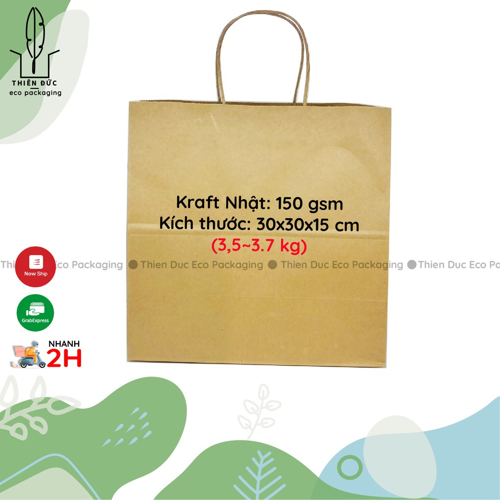 Combo 20 túi giấy xi măng 30x30x15cm kraft Nhật có quai dùng đựng quần áo, quà, thực phẩm