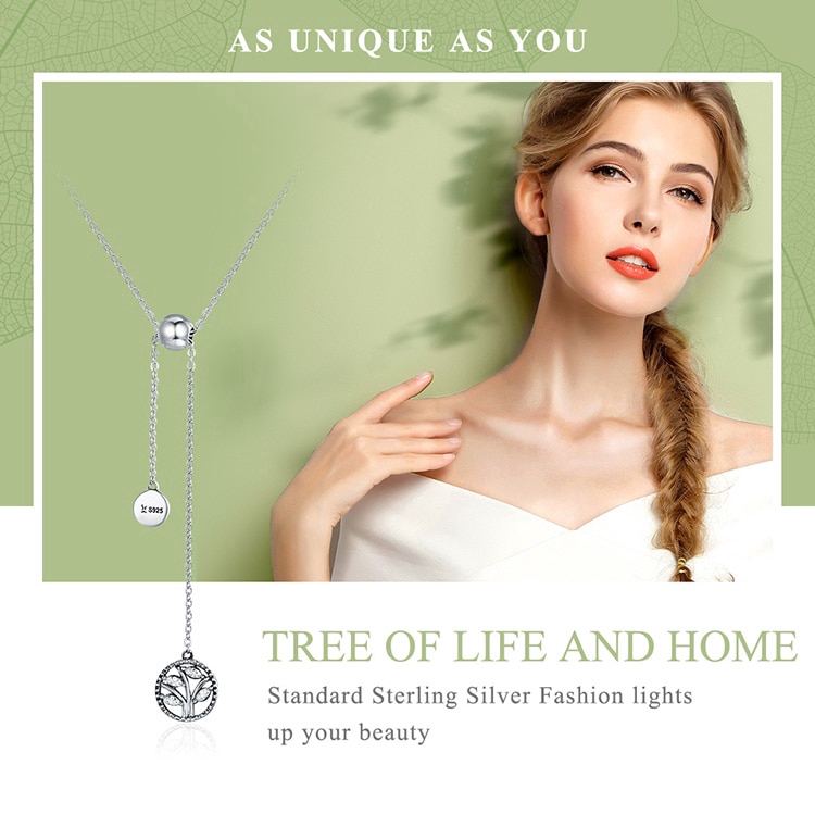Dây chuyền đeo cổ Bamoer mặt họa tiết hình cây bằng bạc 925 đính đá zircon
