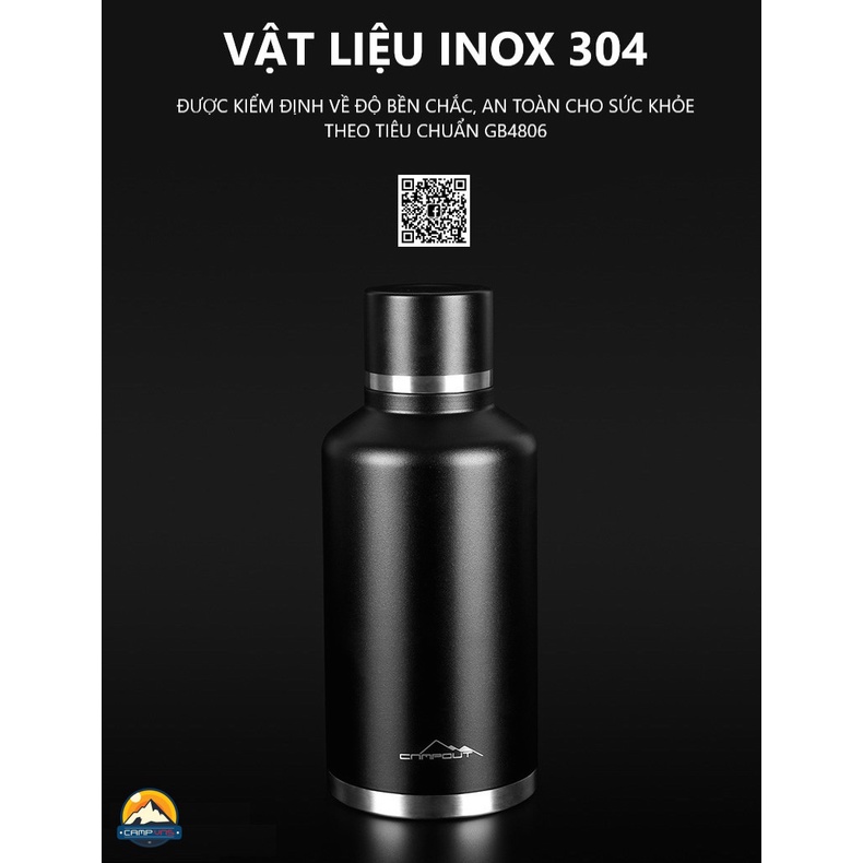 Bình giữ nhiệt nóng lạnh 48h inox 2 lớp 68oz 2000ml NURGAZ CAMPOUT  du lịch cắm trại dã ngoại