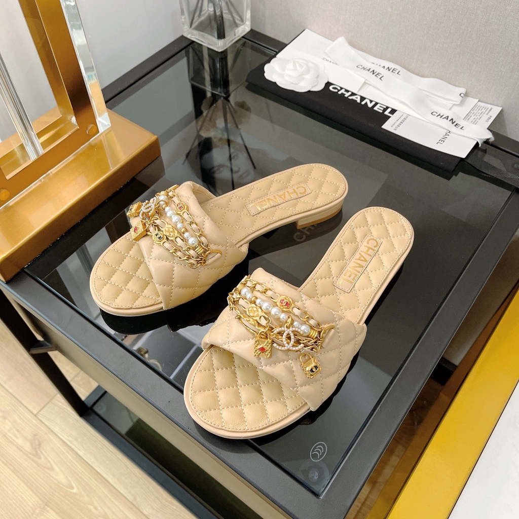 Dép nữ da thật thời trang cao cấp 𝘾𝙝𝙖𝙣𝙚𝙡 𝘾𝙝𝙖𝙣n𝙚𝙡 CN phong cách sang trọng, thời thượng