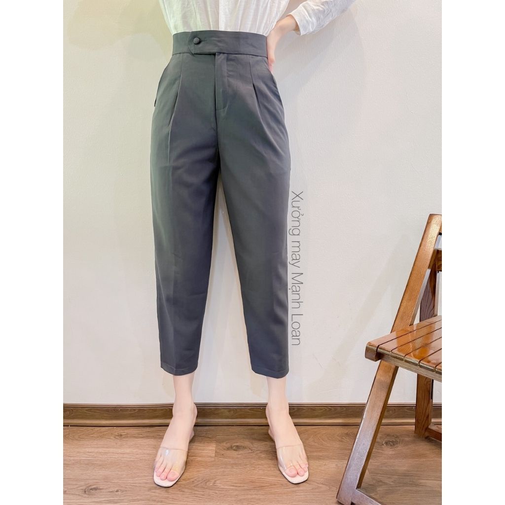 Quần Baggy Nữ Dáng Dài Cúc Bọc Vải Công Sở Cao Cấp