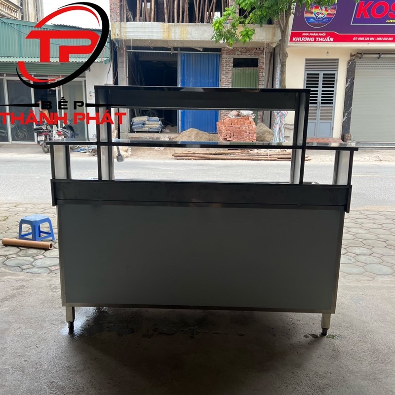 Quầy pha chế inox 1.6m, Thùng đá kèm 5 khay topping
