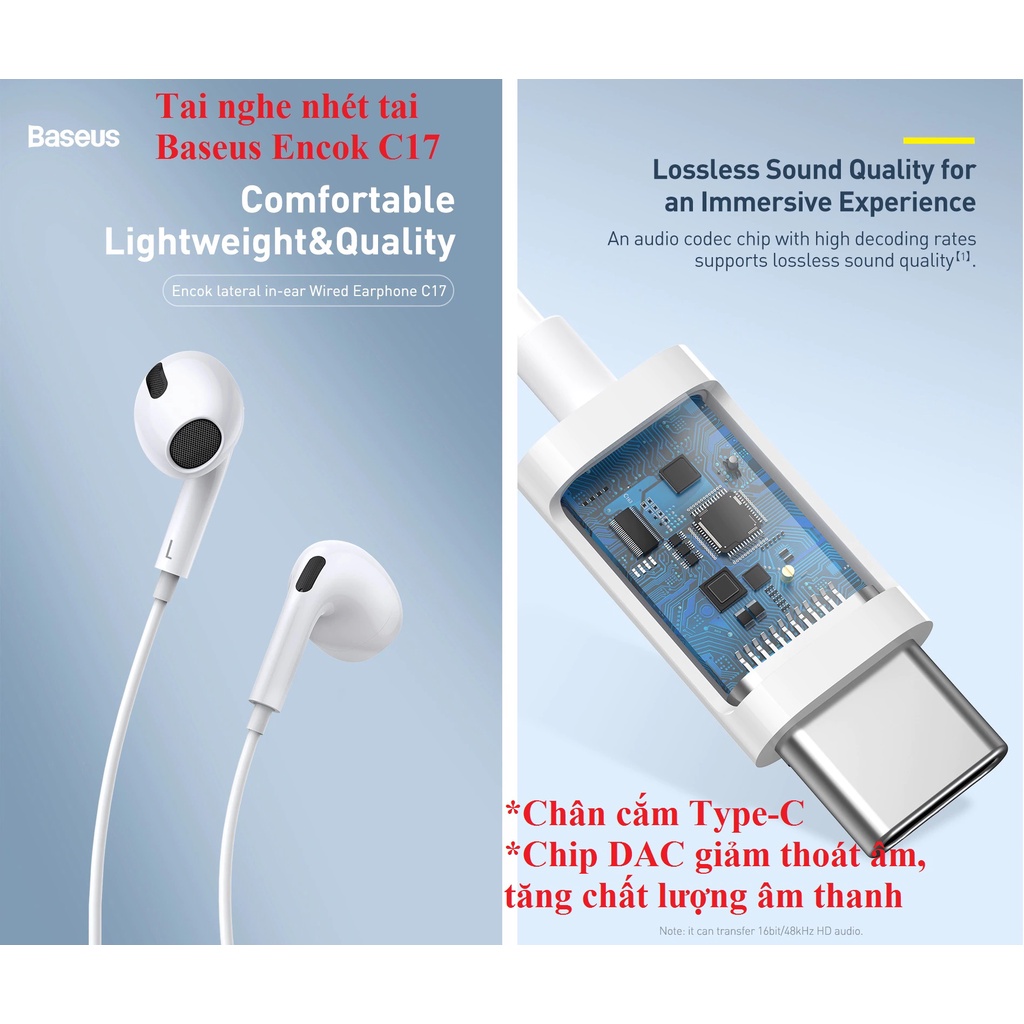 Tai nghe nhét tai có mic chân cắm type C Baseus Encok C17
