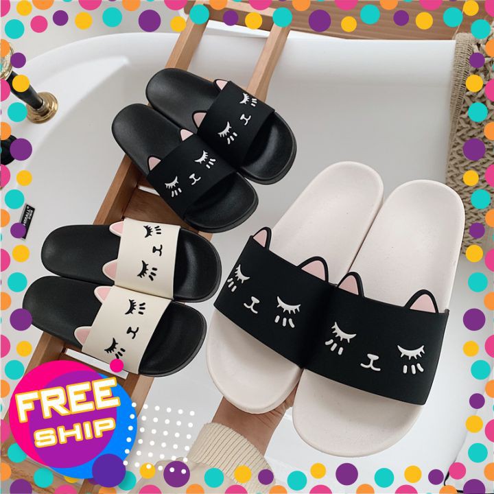 💟FREESHIP💟 Dép unisex nữ quai ngang hoạt hình con mèo Hàn Quốc 2021