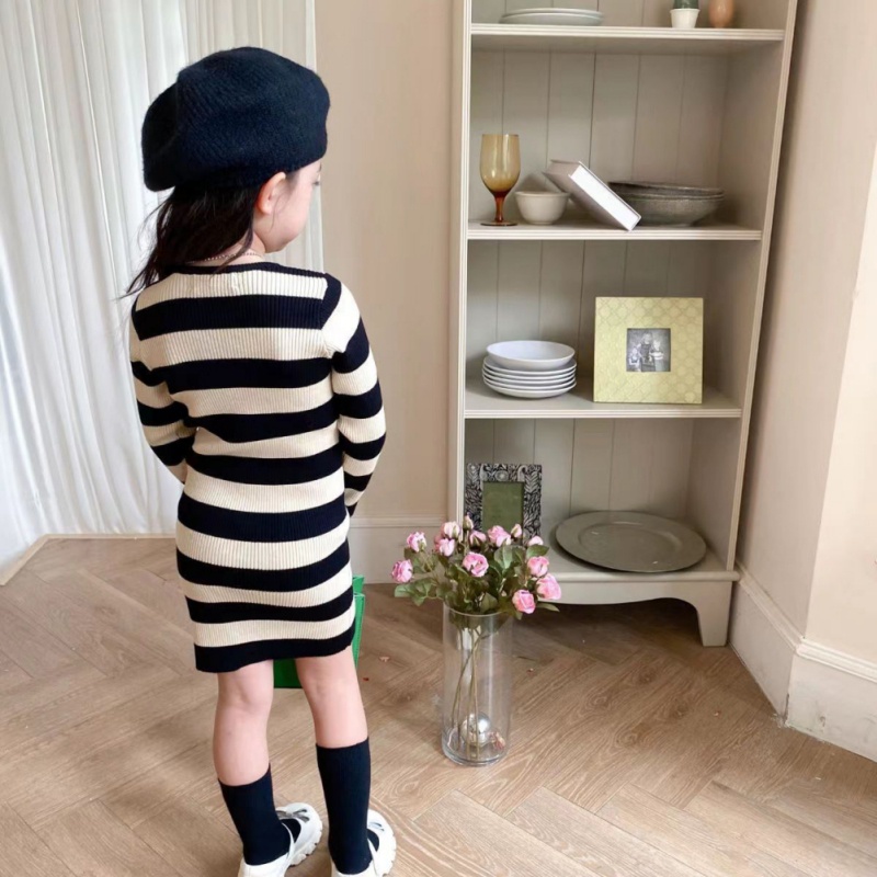 Đầm Công Chúa Tay Dài Kẻ Sọc Mùa Hè Hàn Quốc Cho Bé Gái Se7en