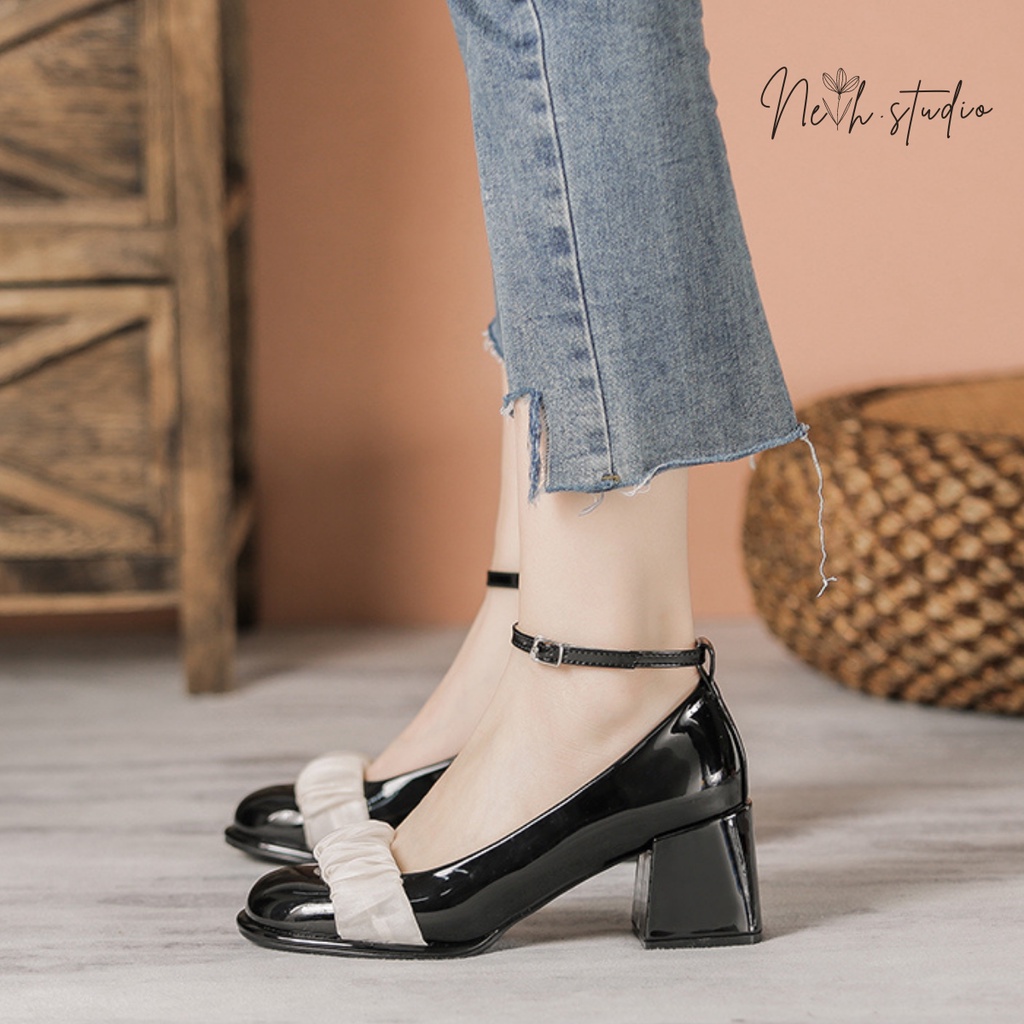 Giày cao gót viền bèo ren công chúa mũi tròn Mary jane nhẹ nhàng tiểu thư cho nữ neih.studio