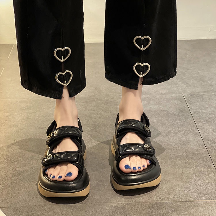 Giày Sandal Thể Thao Mùa Hè Đế Mềm Dày Dặn Cao Gót 2022 Có Khóa Dán Phong Cách Thể Thao Thời Trang Cho Nữ