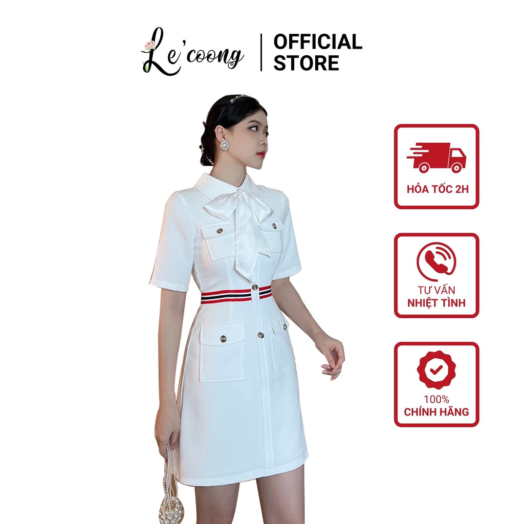Váy Tiểu Thư Cổ Nơ LECOONG V167 Dáng Ngắn Công Sở Cổ Cao Thanh Lịch