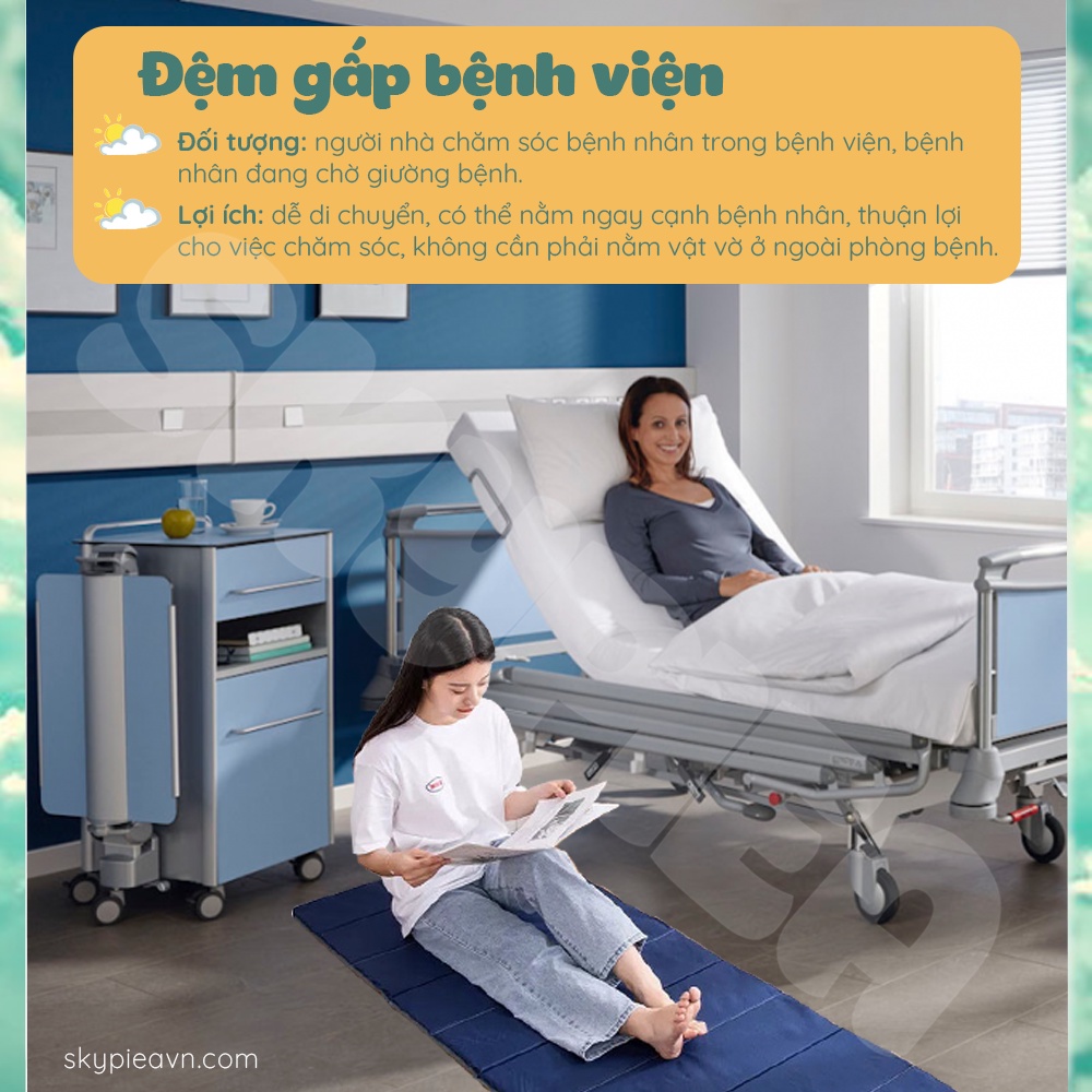 Đệm gấp văn phòng SKYPIEA - Chất liệu bông ngọc trai - Màu xanh, xám dày 1,5cm