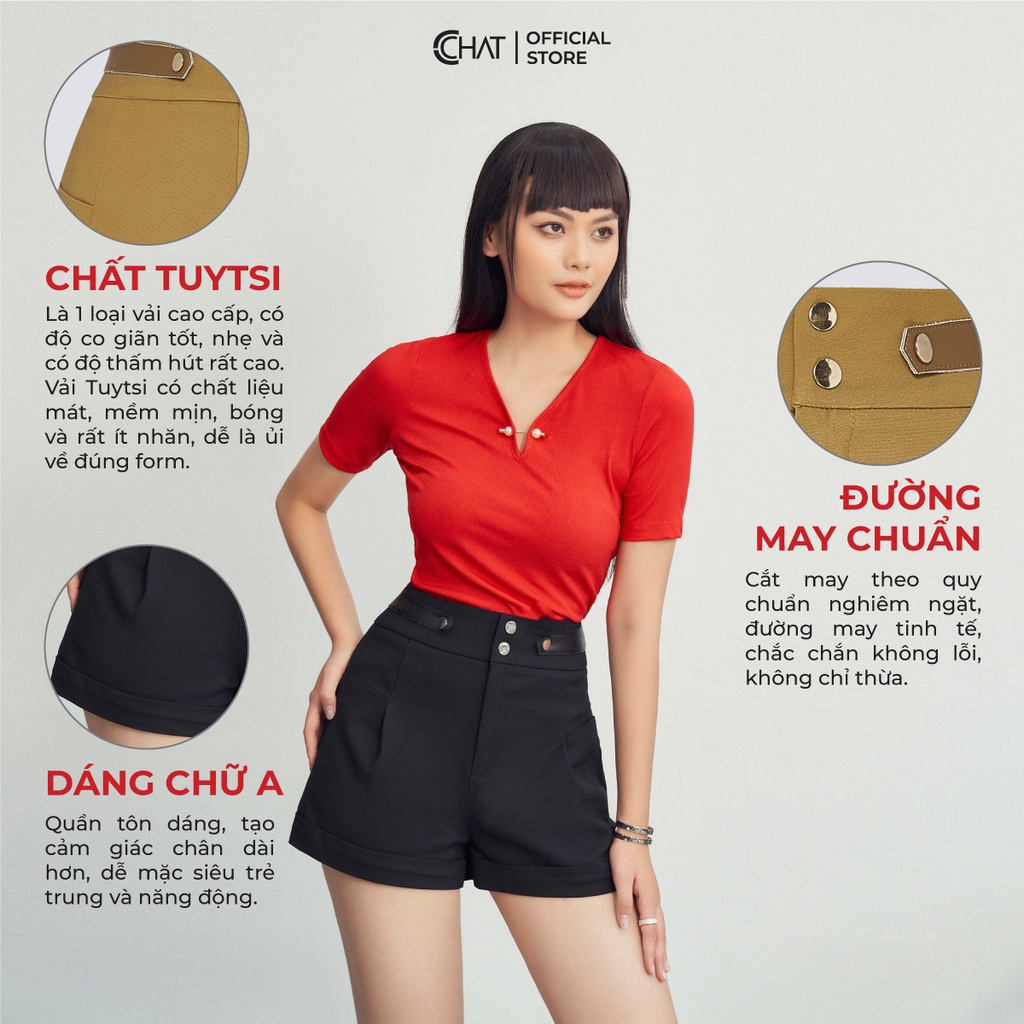 Quần Đùi Nữ 𝐂𝐂𝐇𝐀𝐓 Kiểu Cạp Phối Ly Chất Tuytsi Cao Cấp Mềm Mịn 22ONS8002AT