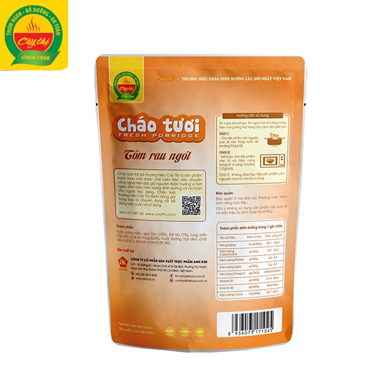 Cháo Tươi Tôm Rau Ngót Cây Thị - Mở gói ăn ngay 260G