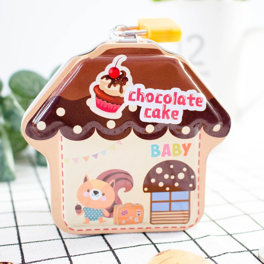 Két Sắt Ống Heo Tiết Kiệm Hình Nhà Nấm Có Khóa Mini Cho Bé