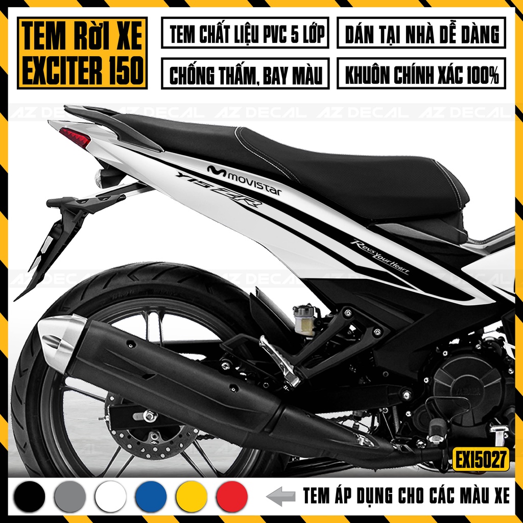 Decal Rời Dán Xe Exciter 150 Thiết Kế Movistar | 2EX15027 | Tem Chế Dán Xe Ex150 Độc Đáo, Dễ Dán Tại Nhà