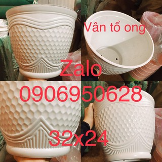 Chậu nhựa vân tổ ong (có dĩa lót)